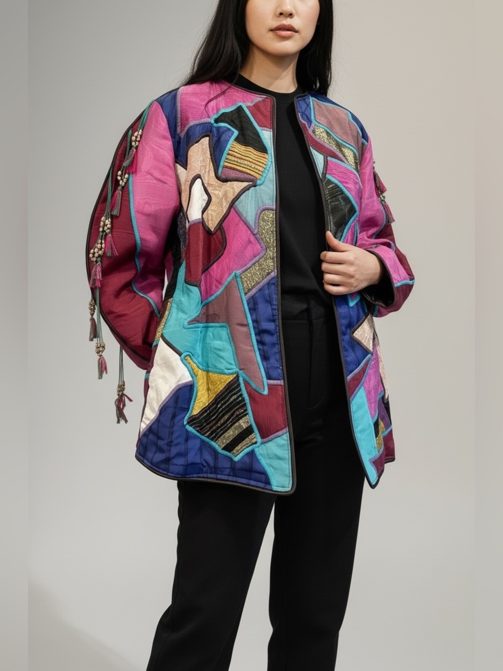 Vintage La Coleccion Judith Roberts Art Kimono Jacket Sweater Coat - Size Small